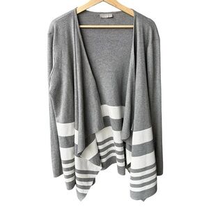 Evolution Cyrus Sweater Cardigan Grey White Stripes Preppy Academia Business XL